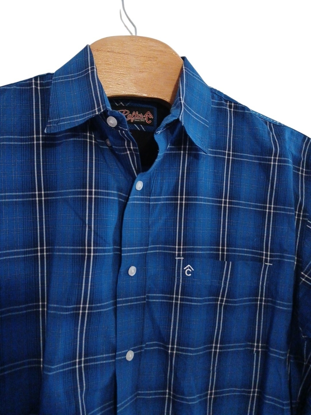Rafter C Mens Button Down Western Plaid Shirt Vibrant Blue Large‎